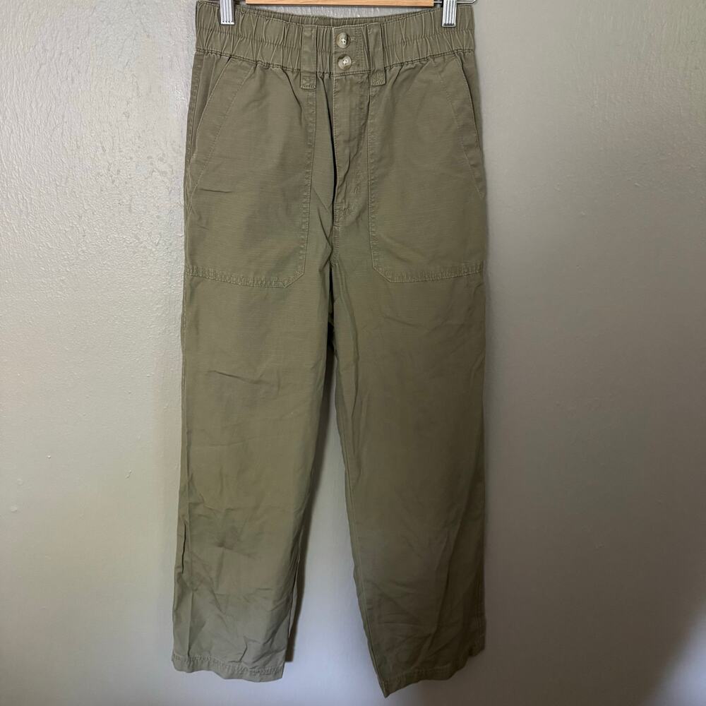 MADEWELL Cotton Ripstop Cargo Pull On Pant Wide Leg In Green Size XS Casual